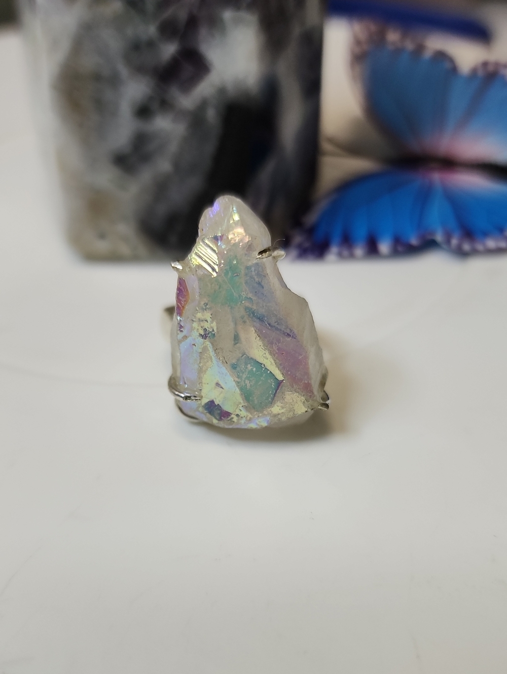 Aura Crystal Statement Ring - Iridescent White